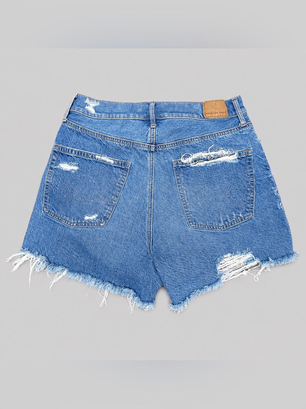 American Eagle Highest Rise 90’s Boyfriend Shorts Size 12 Distressed Stretch - Picture 4 of 7